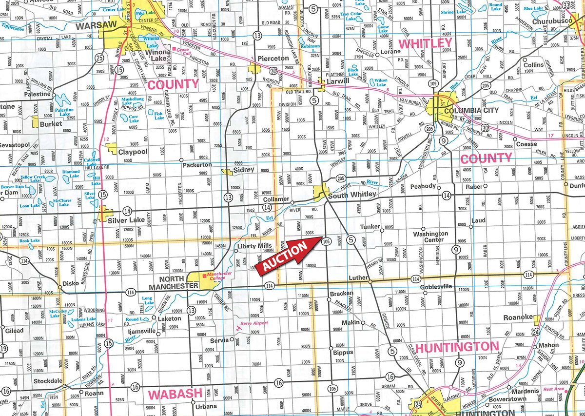 Area map - EQUIPMENT AUCTION-Dale Haupert Retirement Auction in Whitley County